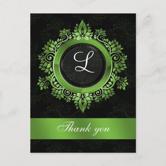 Carte Postale mariage de monogramme vert merci (Devant)