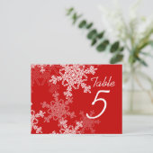 Carte Postale Mariage de Noël Red White Snowflake Numéro de tabl (Debout devant)
