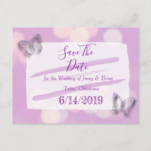 Carte Postale Mariage de papillon lavande Enregistrer la date
