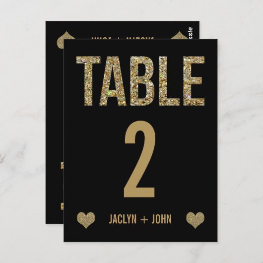 Carte Postale Mariage de Parties scintillant Noir & Or Numéro de (Devant / Derrière)