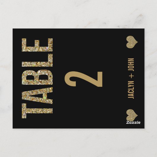 Carte Postale Mariage de Parties scintillant Noir & Or Numéro de (Dos)