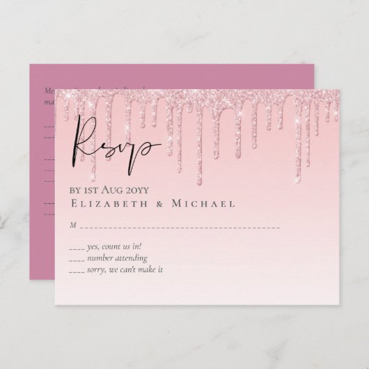 Carte Postale MARIAGE de Parties scintillant rose (Devant / Derrière)