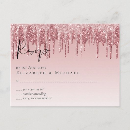 Carte Postale MARIAGE de Parties scintillant rose or Rose (Devant)