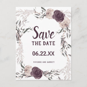 Carte Postale Mariage de photos florales d'ivoire violet Enregis