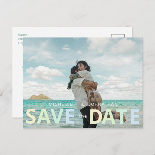 Carte Postale Mariage de plage Enregistrer la date Photo Code QR (Devant / Derrière)