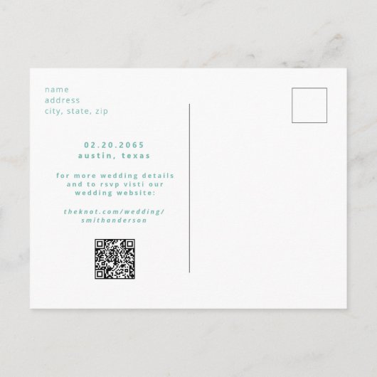 Carte Postale Mariage de plage Enregistrer la date Photo Code QR (Dos)