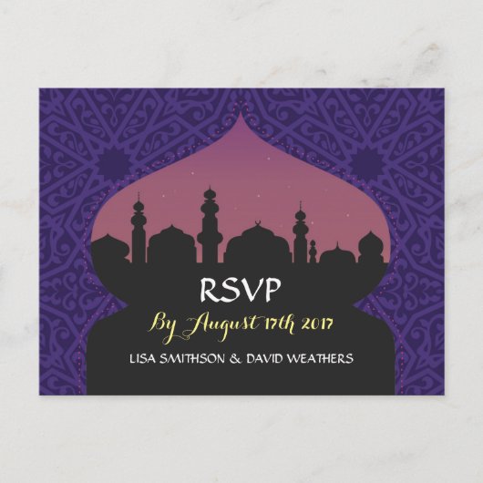 Carte postale Mariage de réponse RSVP Arabian Nigh (Devant)