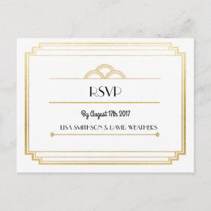 Carte postale Mariage de réponse RSVP Art Déco Gol