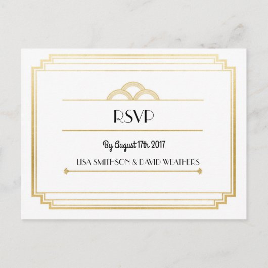 Carte postale Mariage de réponse RSVP Art Déco Gol (Devant)