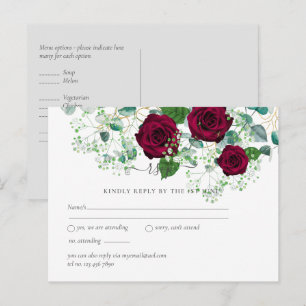 Carte Postale Mariage de Sage Eucalyptus Rose Bourgogne RSVP