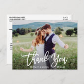 Carte Postale Mariage de script de brosse moderne Merci photo W (Devant / Derrière)