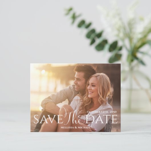 Carte Postale Mariage de script de calligraphie élégante du code (Debout devant)