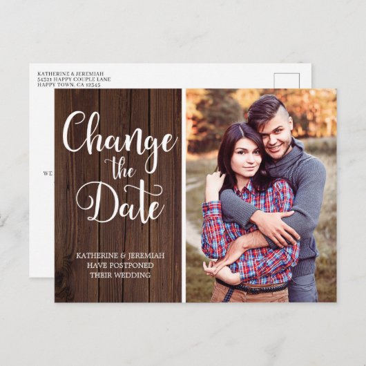 Carte Postale Mariage de script en bois rustique Modifier la dat (Devant / Derrière)