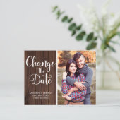 Carte Postale Mariage de script en bois rustique Modifier la dat (Debout devant)