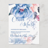 Carte Postale Mariage de script Floral Aquarelle Bleue (Devant)
