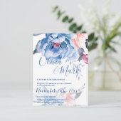 Carte Postale Mariage de script Floral Aquarelle Bleue (Debout devant)