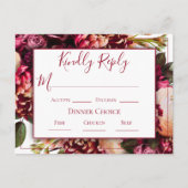 Carte Postale Mariage de script floral rose Bourgogne RSVP (Devant)