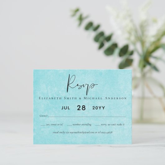 Carte Postale MARIAGE de script jaune Turquoise BUDGET (Debout devant)