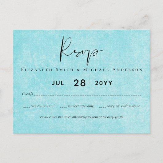 Carte Postale MARIAGE de script jaune Turquoise BUDGET (Devant)