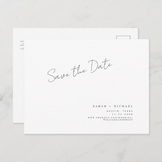 Carte Postale Mariage de script manuscrit moderne Enregistrer la (Devant / Derrière)