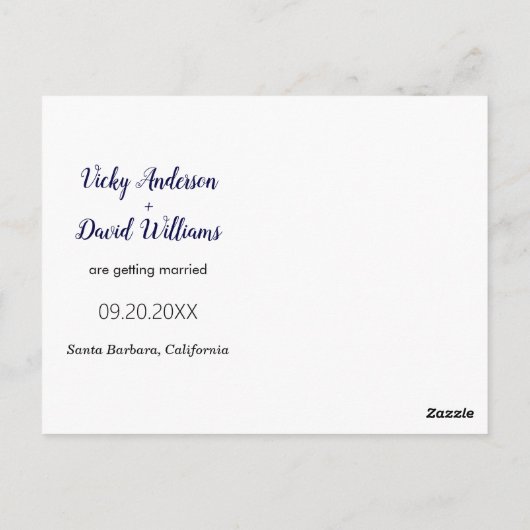 Carte Postale Mariage de script marine moderne Enregistrer la ph (Dos)