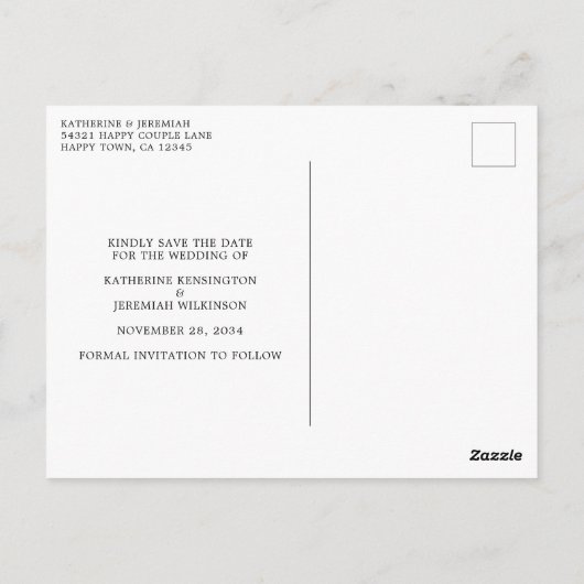 Carte Postale Mariage de script moderne Enregistrer la date (Dos)