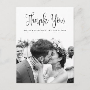 Carte Postale Mariage de script moderne noir et blanc merci