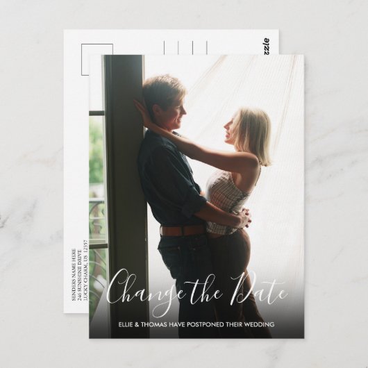 Carte Postale Mariage de script photo Modifier la date reportée (Devant / Derrière)