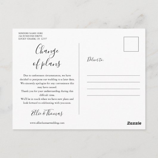 Carte Postale Mariage de script photo Modifier la date reportée (Dos)