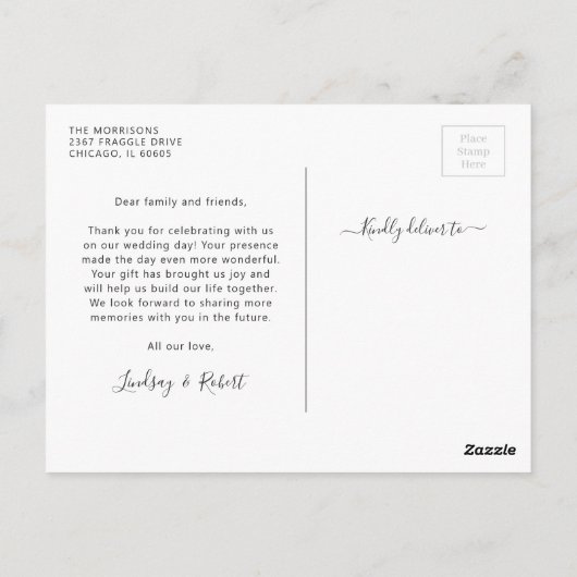 Carte Postale Mariage de script simple  photo Merci (Dos)