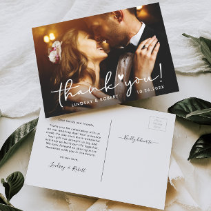 Carte Postale Mariage de script simple  photo Merci