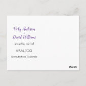 Carte Postale Mariage de script violet moderne Enregistrer la ph (Dos)