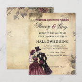Carte Postale Mariage de squelette gothique rustique d'Halloween (Devant / Derrière)