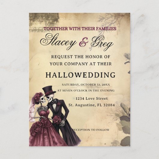 Carte Postale Mariage de squelette gothique rustique d'Halloween (Devant)