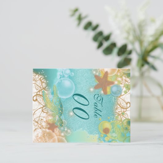 Carte Postale Mariage de thème de plage "numéro de table" (Debout devant)