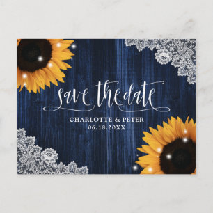 Carte Postale Mariage de Tournesol Bleu de la Marine Rustique En