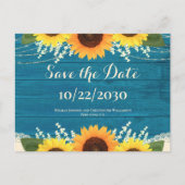 Carte Postale Mariage de tournesol en bois Turquoise rustique En (Devant)