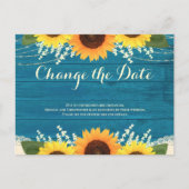 Carte Postale Mariage de tournesol en bois Turquoise rustique Mo (Devant)