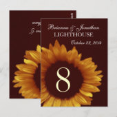 Carte Postale Mariage de tournesol or et chocolat Numéro de tabl (Devant / Derrière)