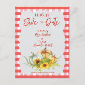 Carte Postale Mariage de tournesols Citrouille rustiques Sauvez (Devant)