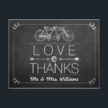 Carte Postale Mariage de typographie du tableau de bord de bicyc<br><div class="desc">Tandem Bicycle Chalkboard Typographie Mariage Cartes postales Merci.</div>