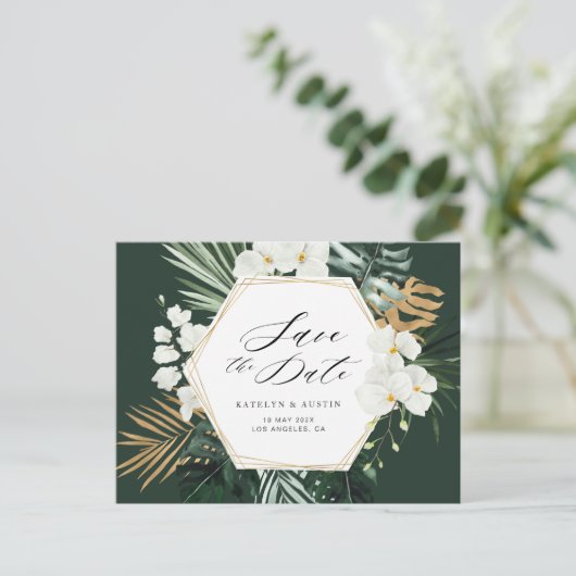 Carte Postale mariage de verdure tropicale, save the date (Debout devant)