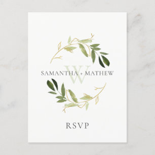 CARTE POSTALE MARIAGE D'EAU EN FOLIAGE VERT OR RSVP
