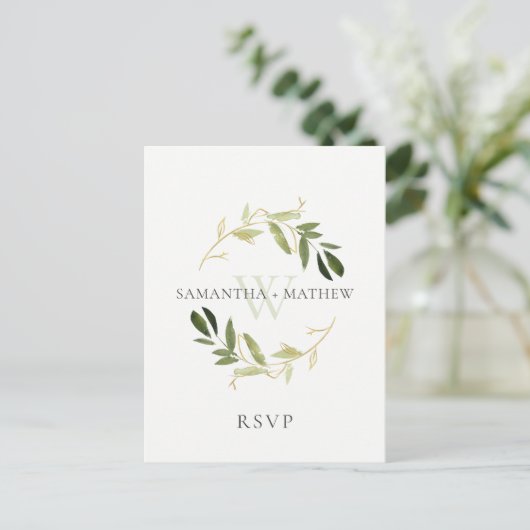 CARTE POSTALE MARIAGE D'EAU EN FOLIAGE VERT OR RSVP (Debout devant)
