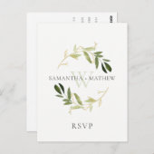 CARTE POSTALE MARIAGE D'EAU EN FOLIAGE VERT OR RSVP (Devant / Derrière)