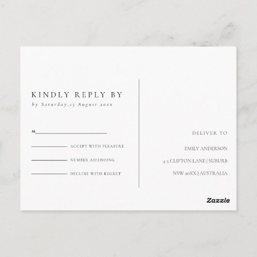 CARTE POSTALE MARIAGE D'EAU EN FOLIAGE VERT OR RSVP (Dos)