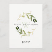 CARTE POSTALE MARIAGE D'EAU EN FOLIAGE VERT OR RSVP (Devant)