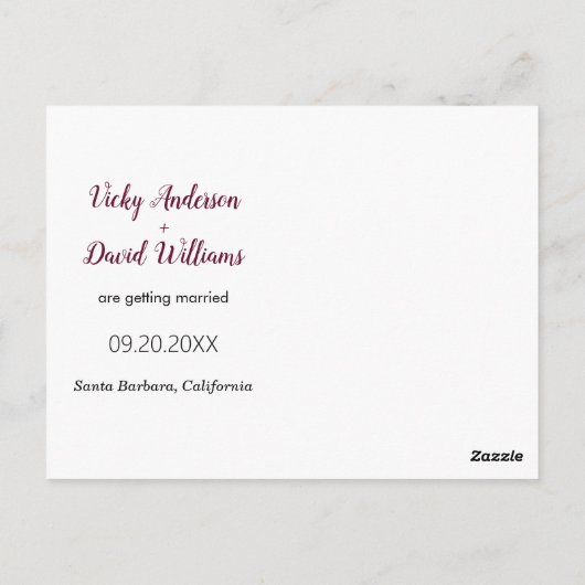 Carte Postale Mariage d'écriture bourguignonne moderne Enregistr (Dos)