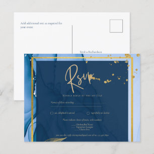 Carte Postale Mariage d'encre d'alcool bleu LeahG® Navy
