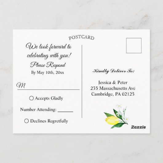 Carte Postale Mariage des citrons et verdure à l'aquarelle RSVP (Dos)